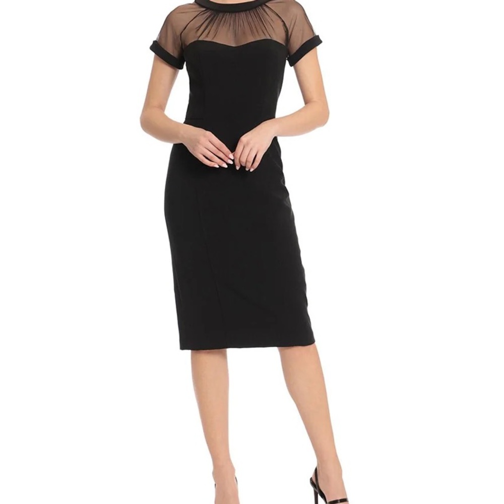Maggy London
Illusion Round Neck Cap Sleeve Sheath Elegant Black Sheath Dress